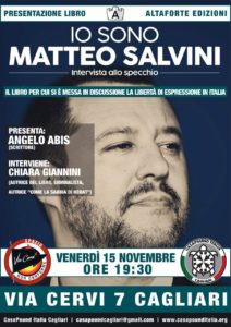 matteo salvini cagliari libro chiara giannini altaforte edizioni casapound spazio non conforme sardegna